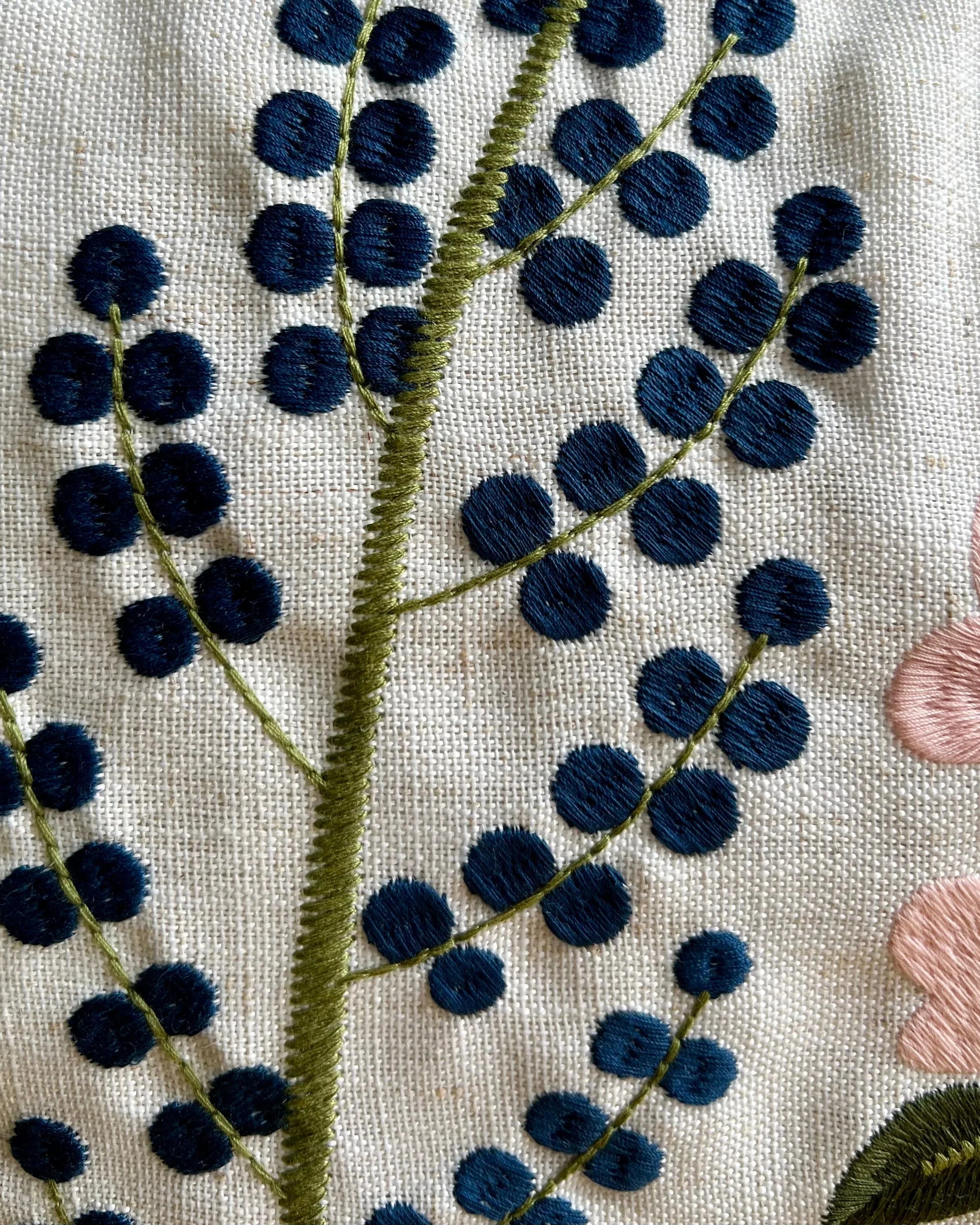 Blue Trim Wildflower Embroidered Pillow Cover | Cottage Core Dorm Decor