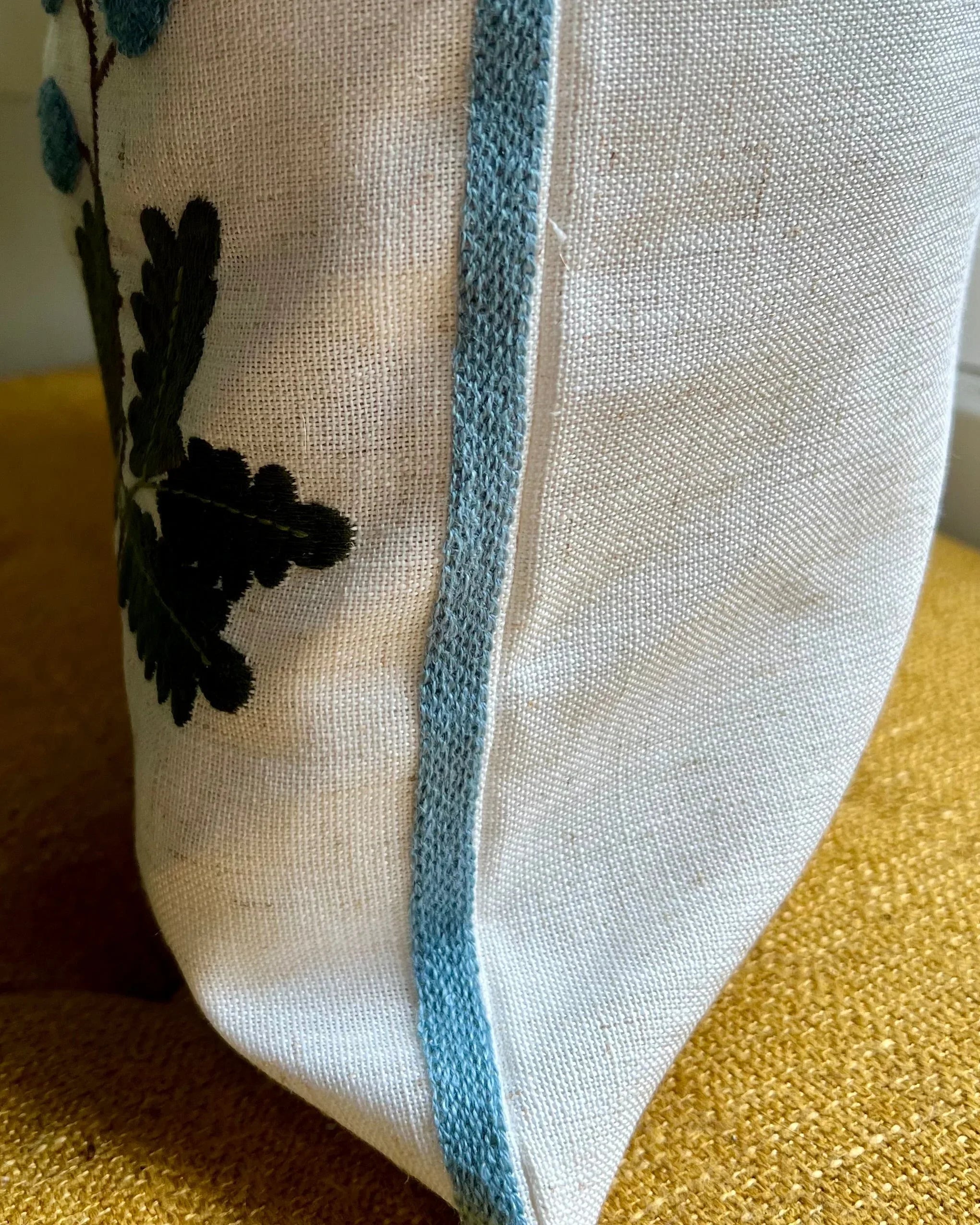 Blue Trim Wildflower Embroidered Pillow Cover | Cottage Core Dorm Decor