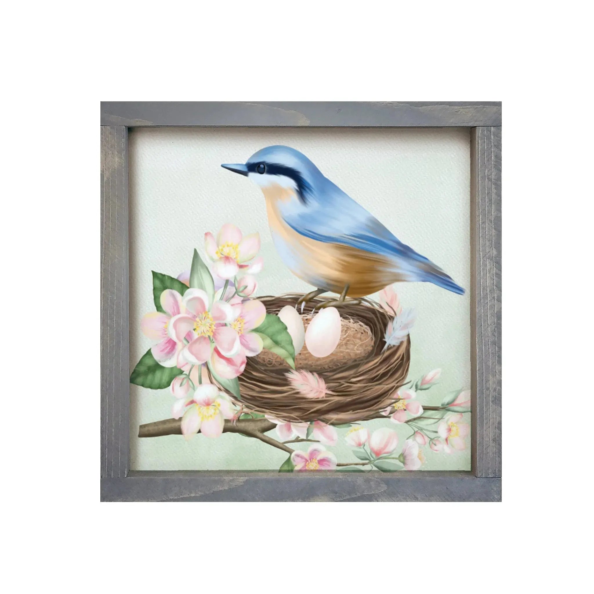 Blue Bird Framed Wood Sign - 12"x12" Weathered Gray Wall Art & Signs