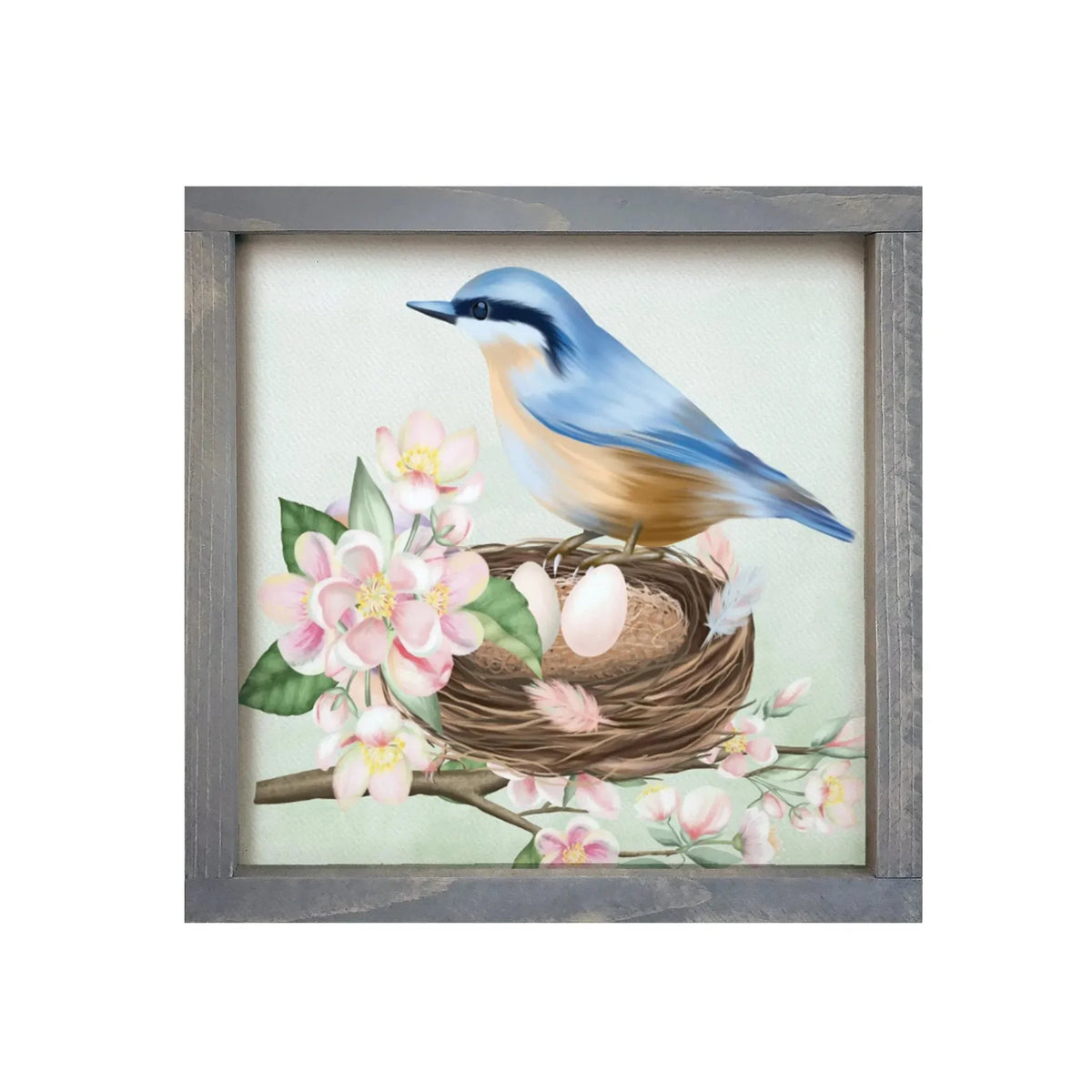 Blue Bird Framed Wood Sign - 12"x12" Weathered Gray Wall Art & Signs