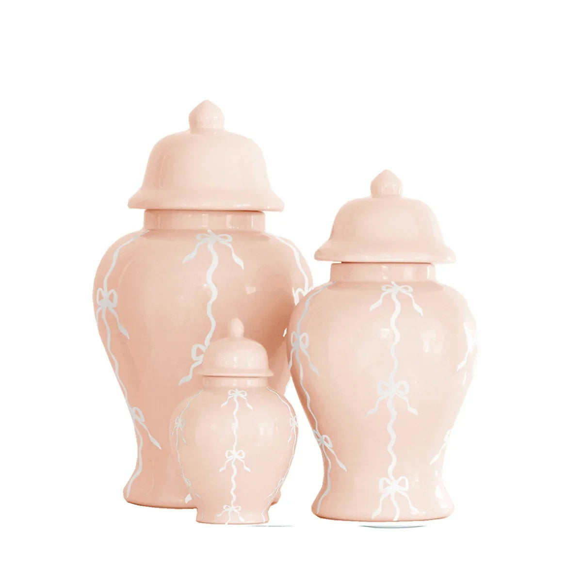 Bow Stripe Ginger Jars in Blush | Grandmillennial & Preppy Dorm Decor
