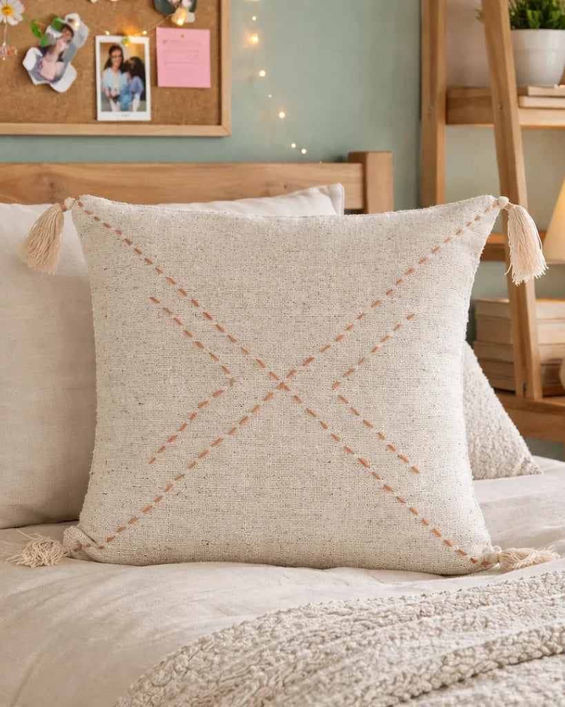 Ava Hand Stitched Cotton Pillows | Boho Dorm Decor