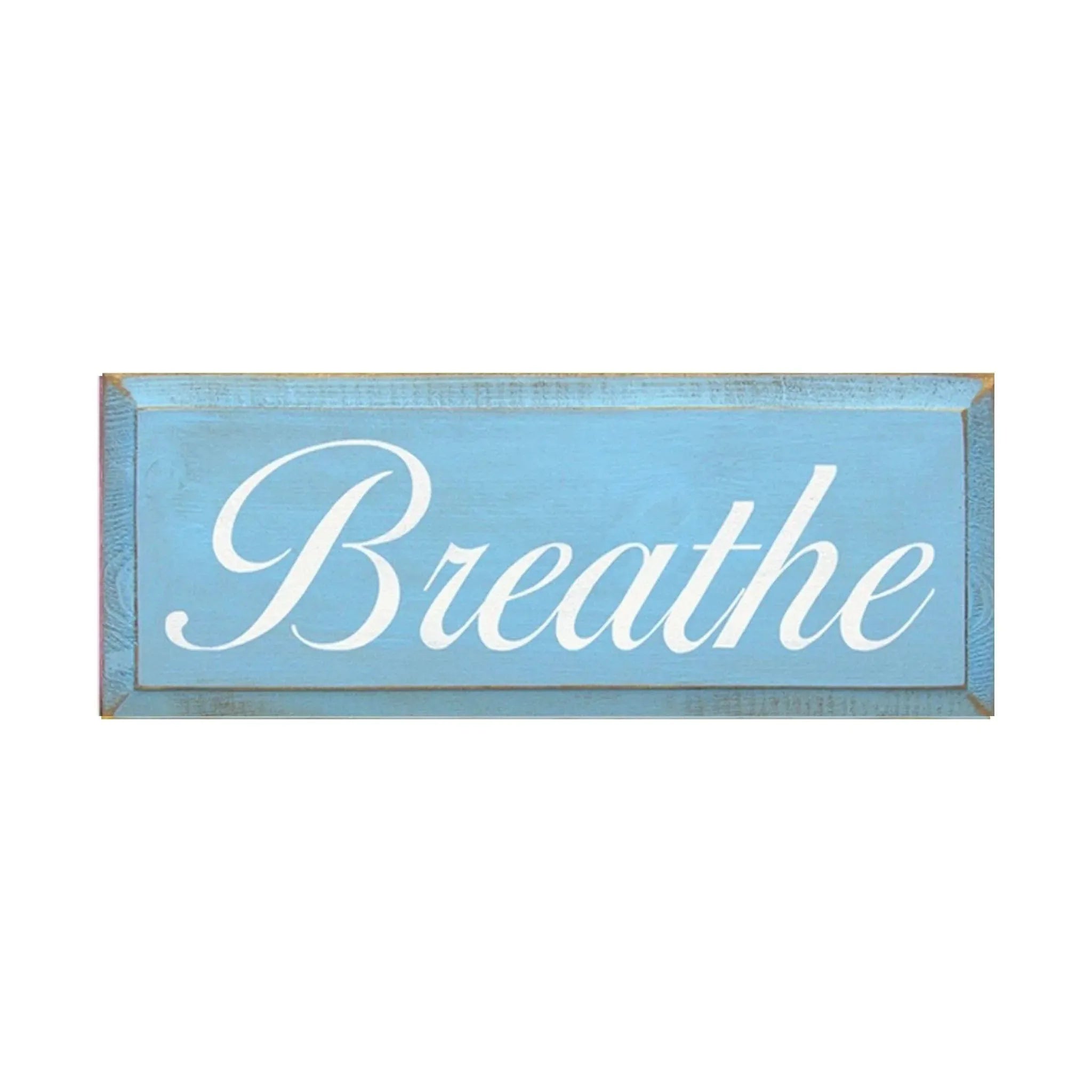 Breathe Wood Sign - 7"x18" Blue with White Wall Art & Signs