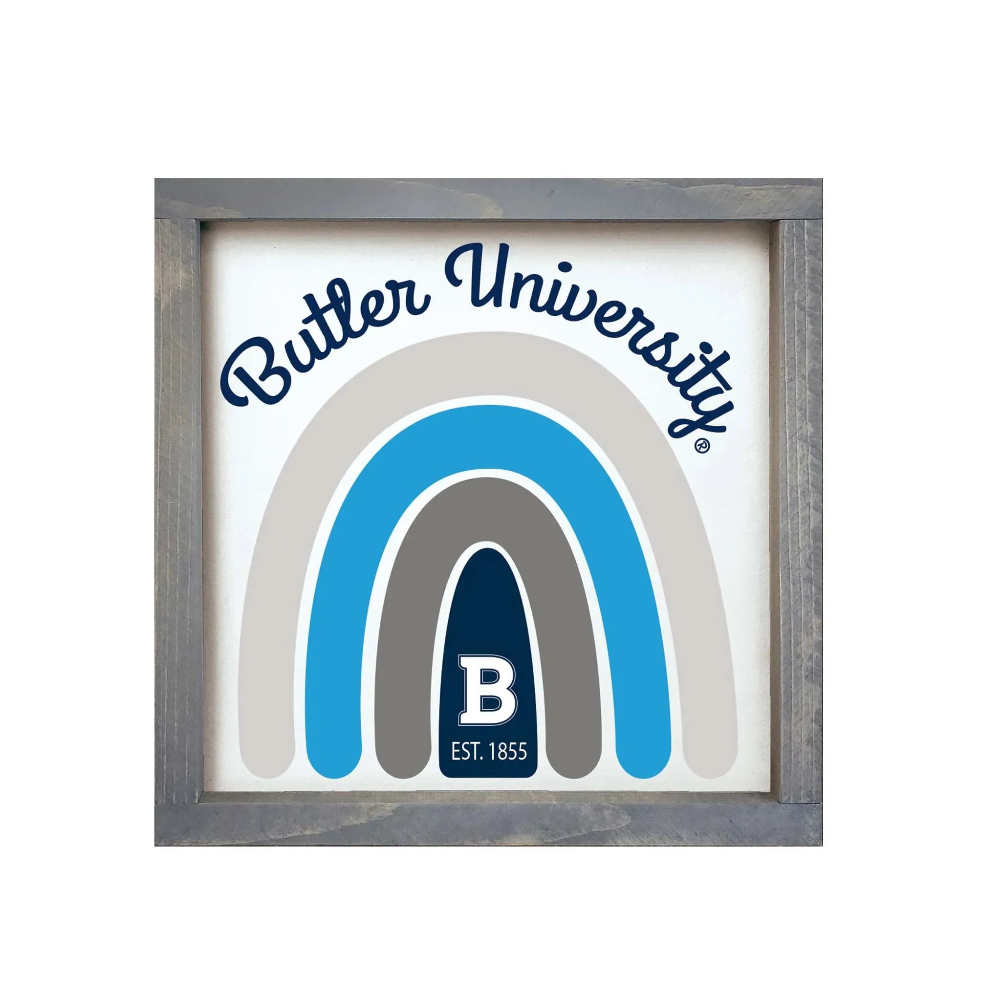 Butler University Framed Sign - Rainbow 12x12 Weathered Gray Wall Art & Signs