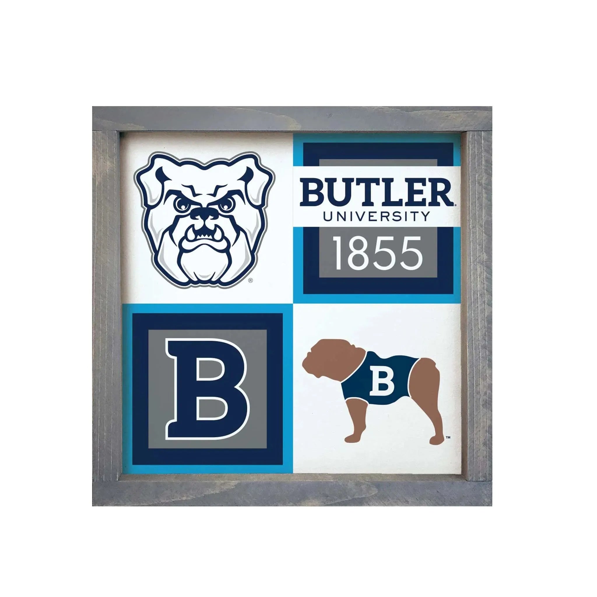 Butler University Framed Sign - Classic Color Block 12x12 Weathered Gray Wall Art & Signs