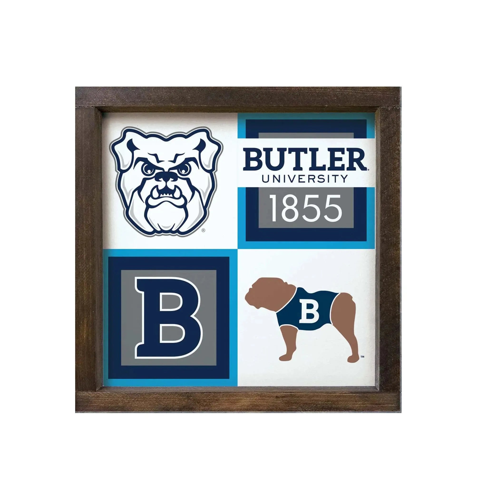 Butler University Framed Sign - Classic Color Block 12x12 Walnut Stain Wall Art & Signs