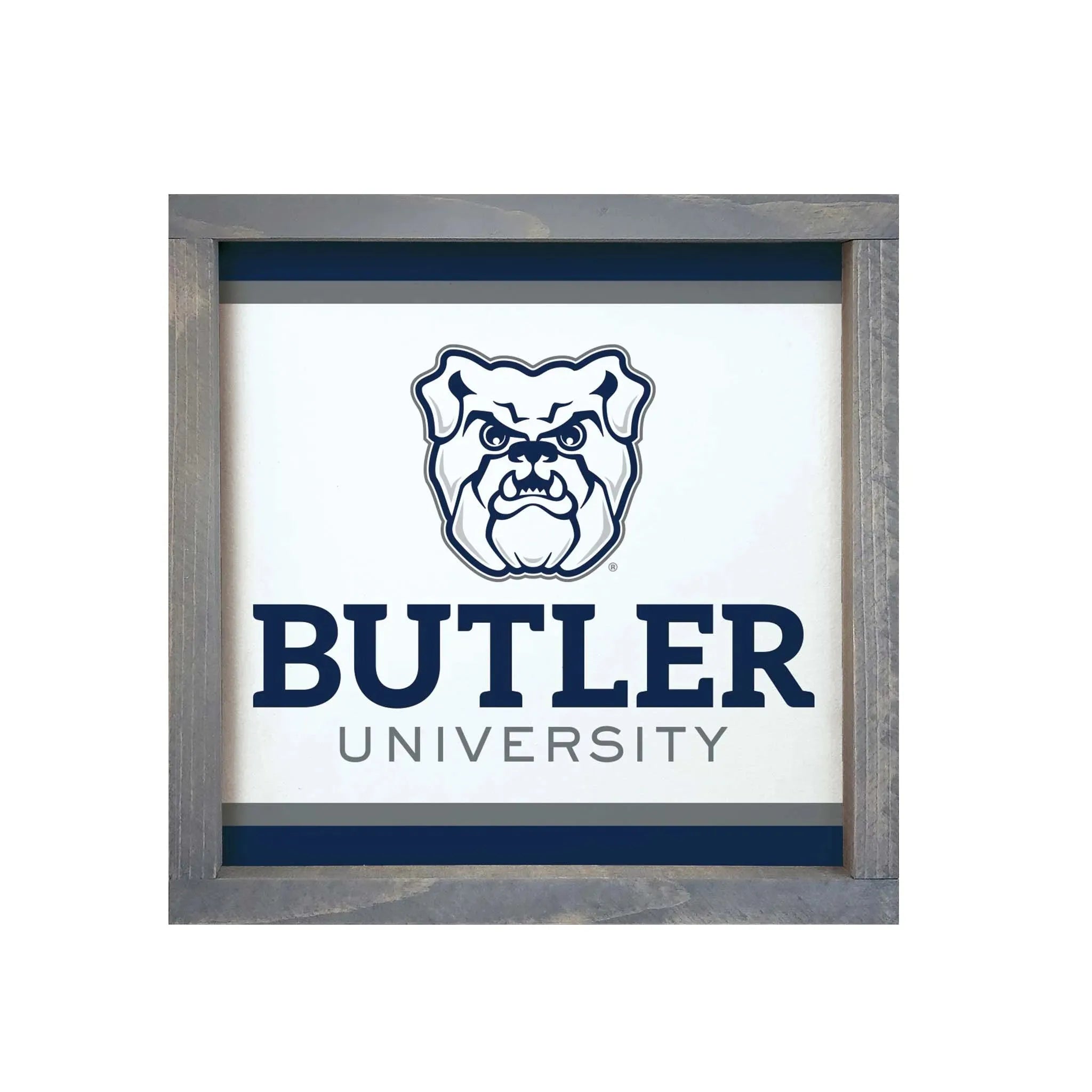 Butler University Framed Sign - Stripes 12x12 Weathered Gray Wall Art & Signs