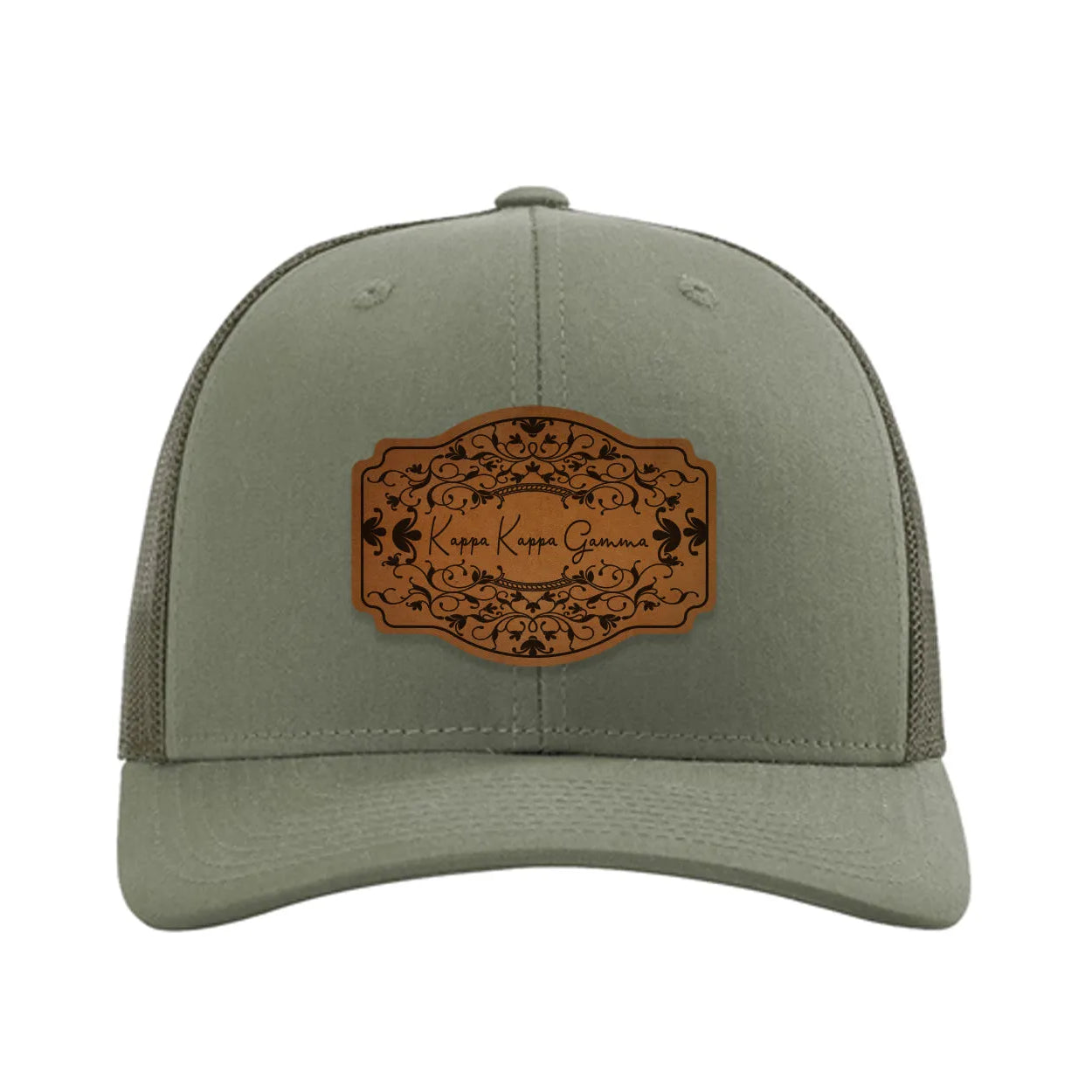 Kappa Kappa Gamma Richardson 112 Leatherette Patch Trucker Hat - Scroll Loden Trucker Hat