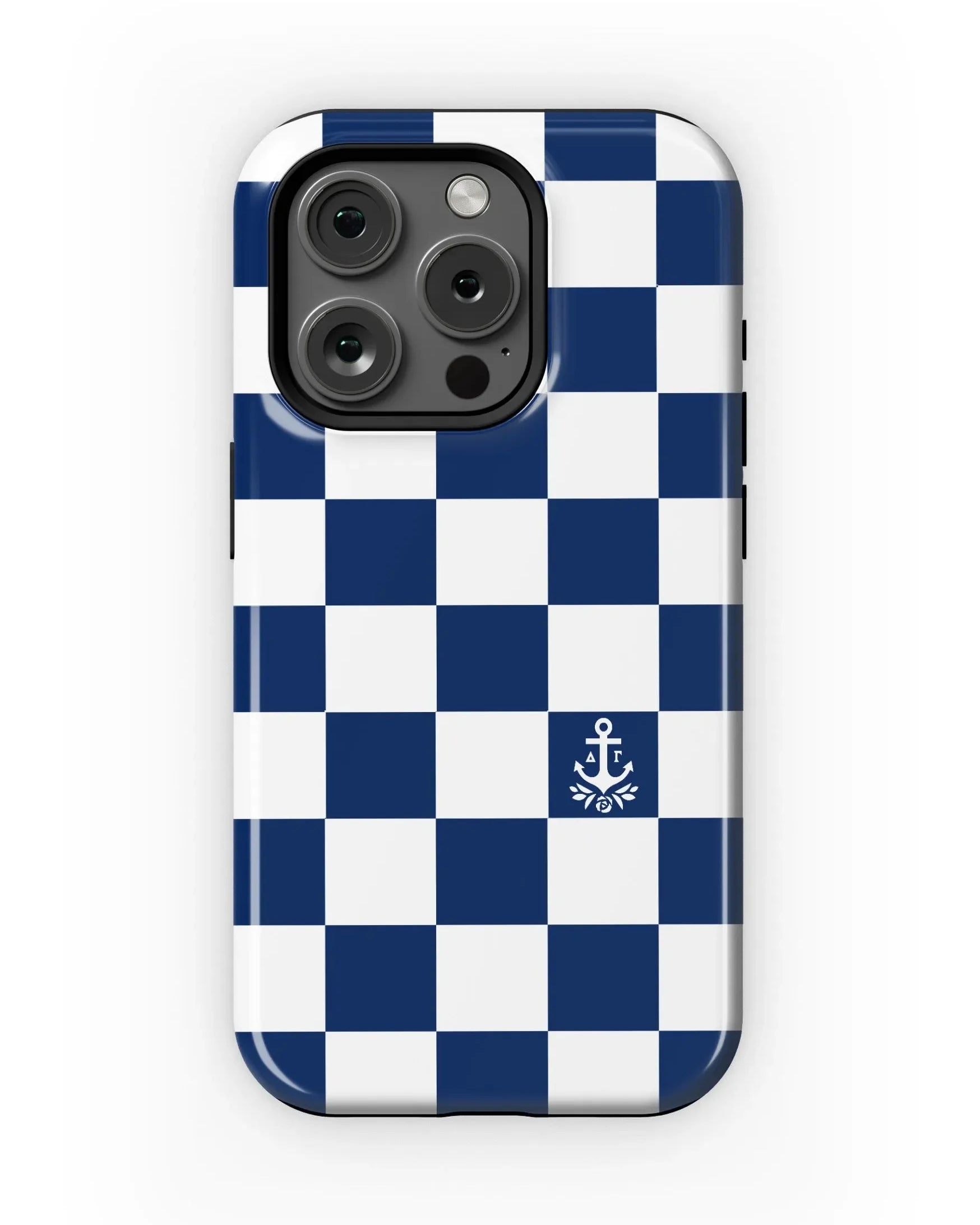 Delta Gamma iPhone 16, 15, 14 Mobile Phone Case - Navy Check Gloss Mobile Phone Cases