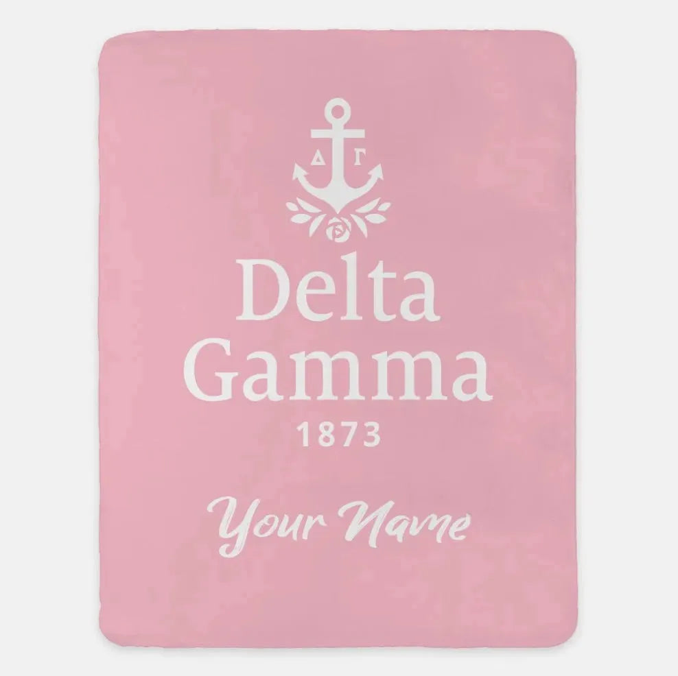 Personalized Delta Gamma XL 60x80 Sherpa Throw Blanket Pink Throw Blankets