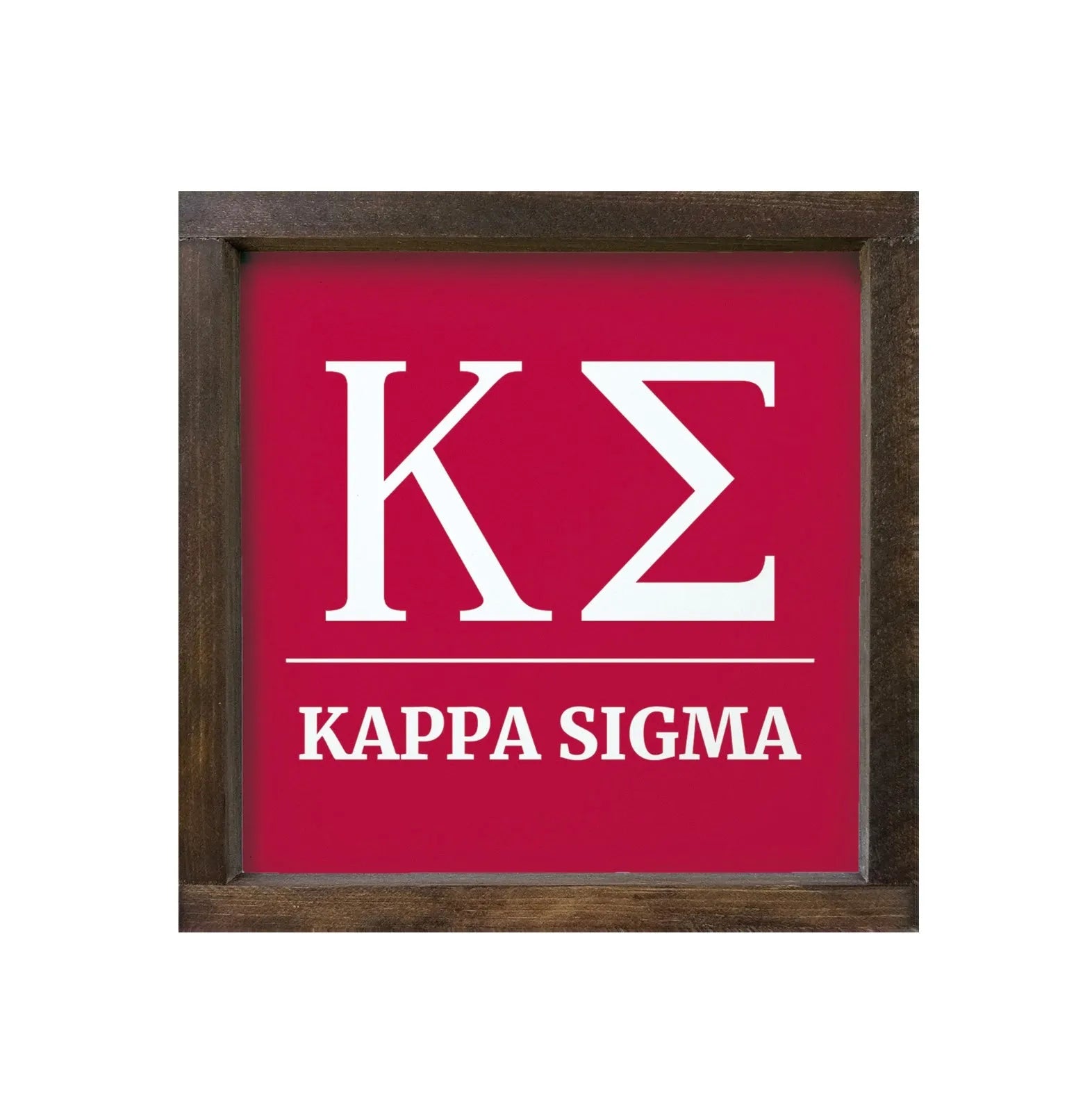 Kappa Sigma 12x12 Wood Framed Sign - Greek Letters Red Walnut Stain Wall Art & Signs