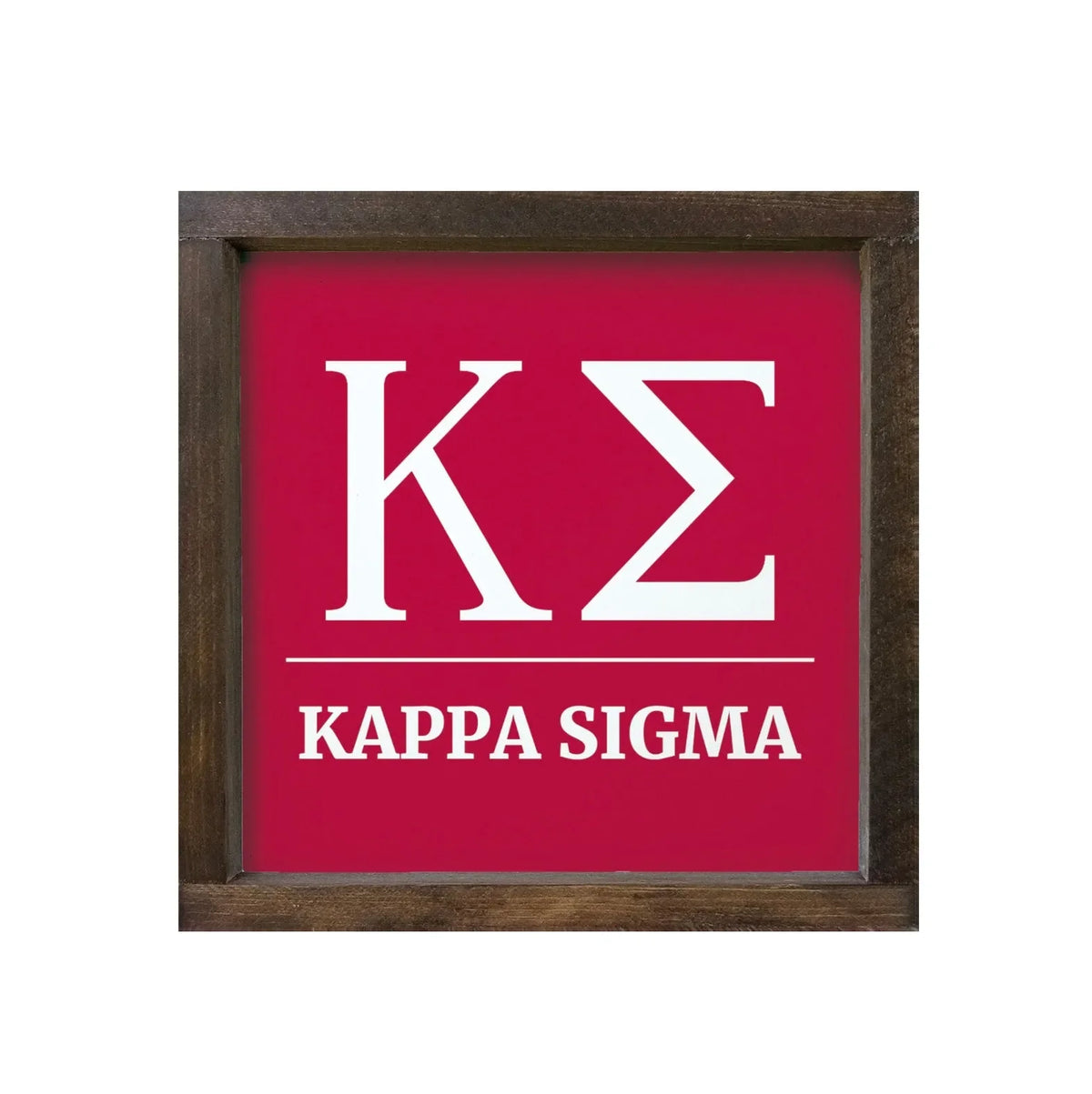 Kappa Sigma 12x12 Wood Framed Sign - Greek Letters Red Walnut Stain Wall Art & Signs