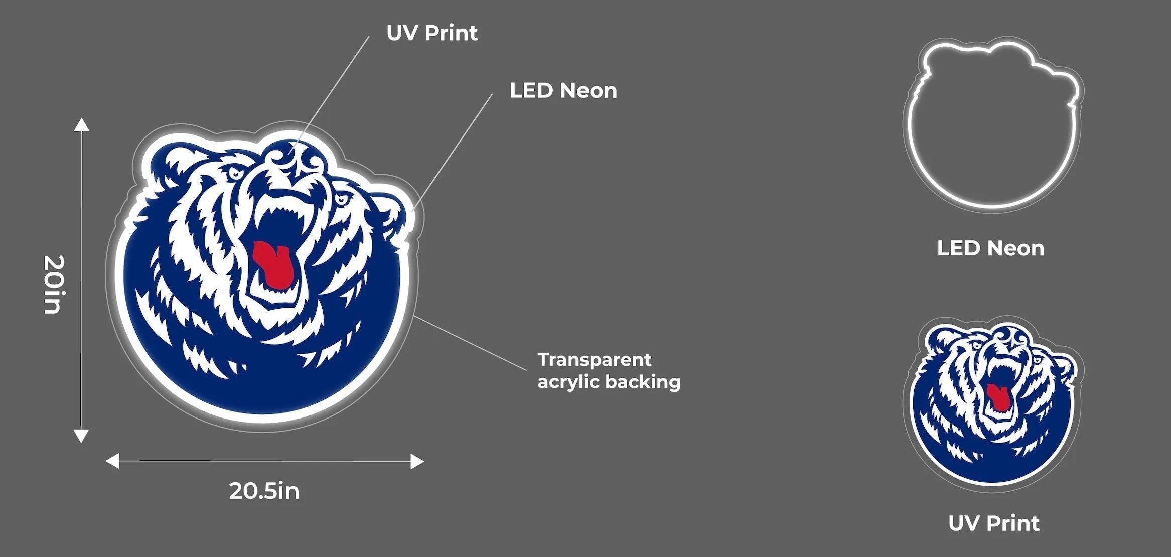 Belmont University LED UV Print Neon Sign w/ Dimmer - Bruins - 20" Neon Signs