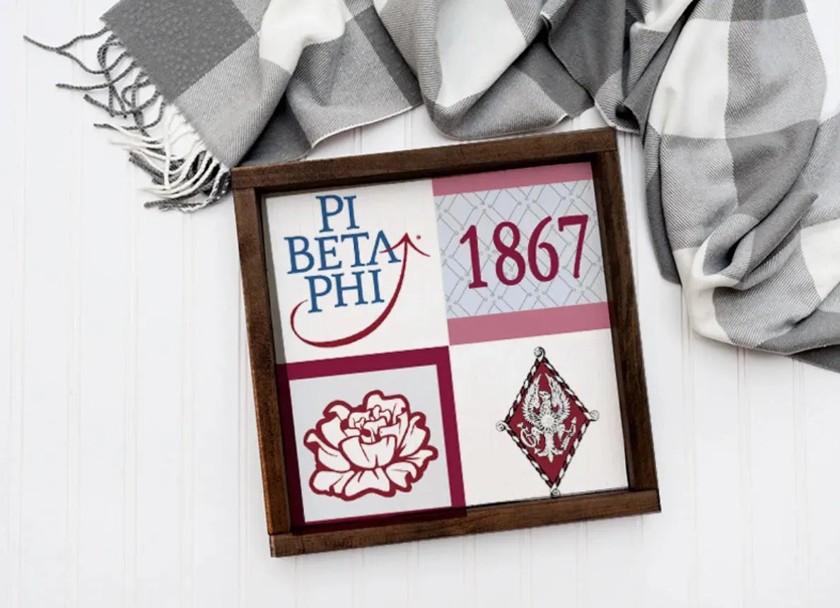 Pi Beta Phi 12x12 Wood Framed Sign -Classic Color Block Wall Art & Signs