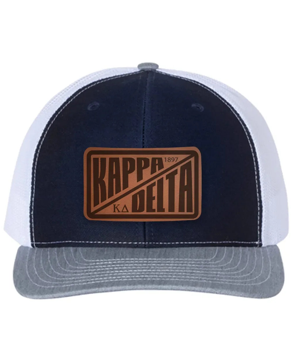 Kappa Delta Richardson 112 Leatherette Patch Trucker Hat - Divide Navy White Heather Gray Trucker Hat