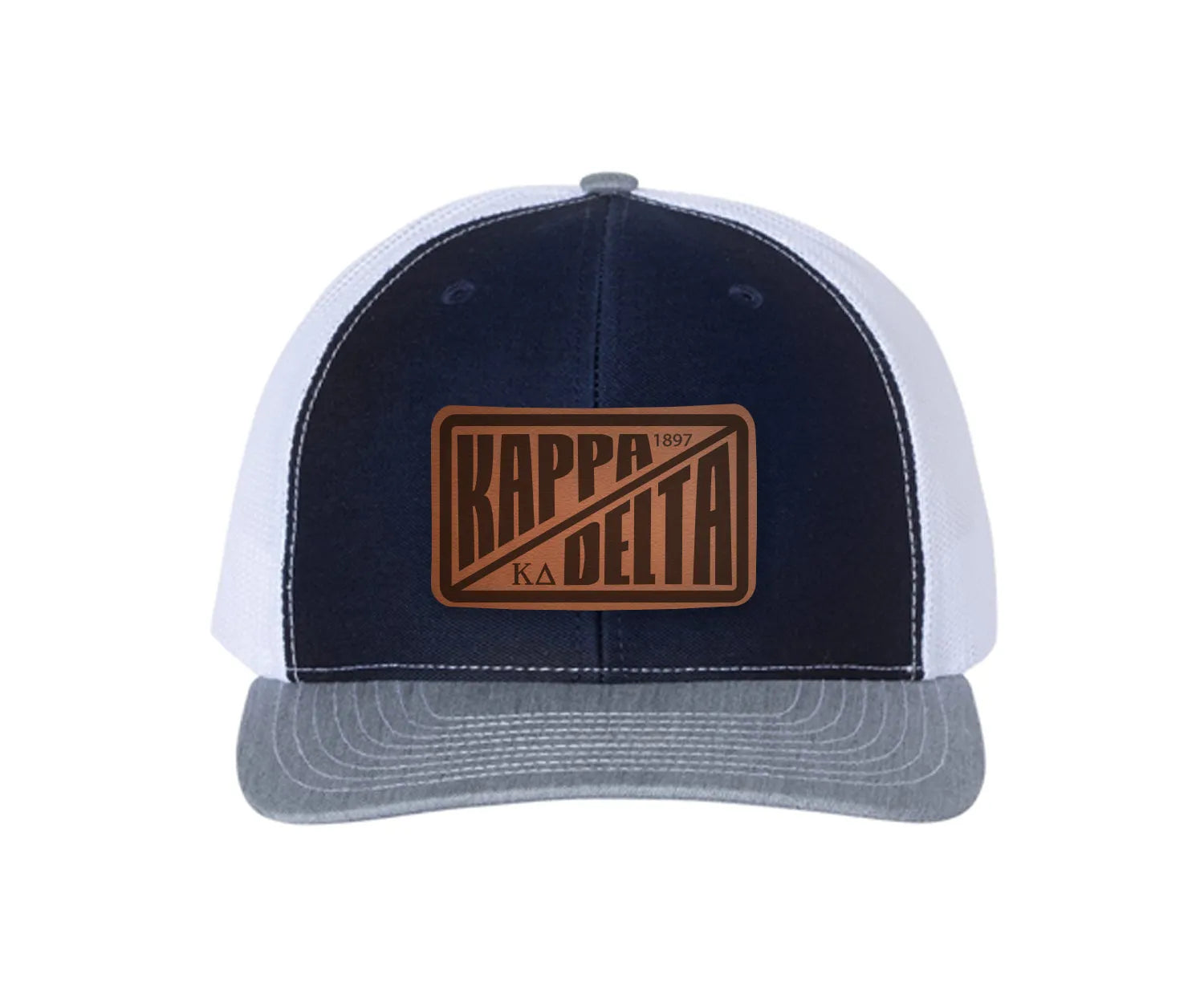 Kappa Delta Richardson 112 Leatherette Patch Trucker Hat - Divide Navy White Heather Gray Trucker Hat