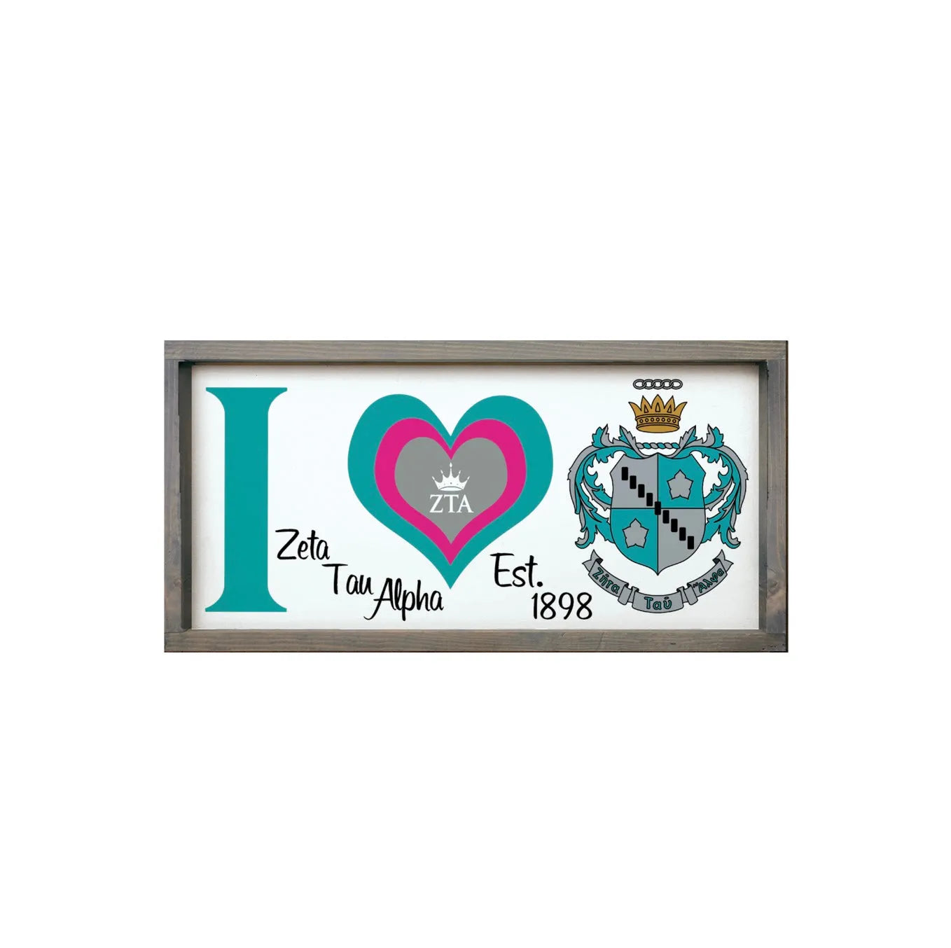Zeta Tau Alpha 12x24 Wood Framed Sign - "I Heart" Weathered Gray Wall Art & Signs