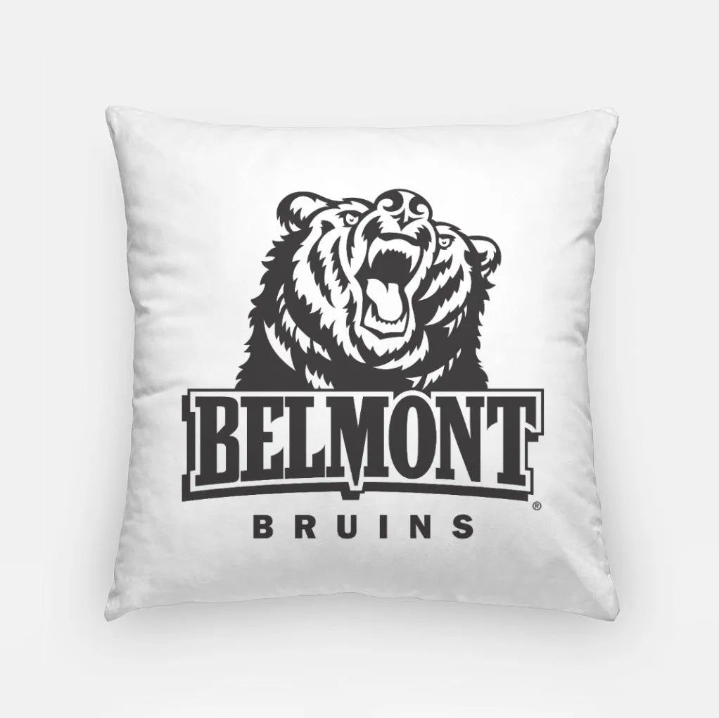 Belmont University Pillow Cover - Primary Logo 18" White Black Pillow Covers