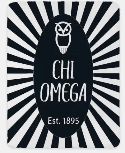 Chi Omega Straw XL 60x80 Sherpa Blanket - Starburst Black Throw Blankets