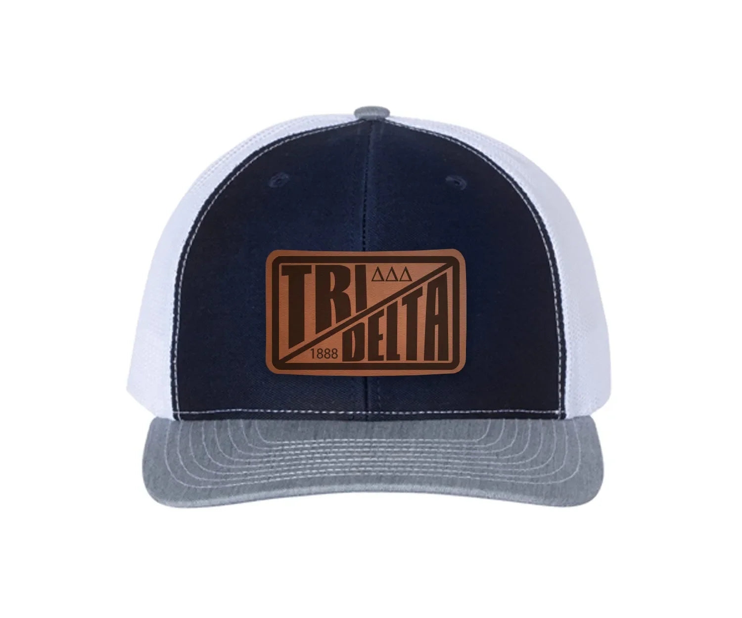 Tri Delta Richardson 112 Leatherette Patch Trucker Hat - Divide Navy White Heather Gray Trucker Hat