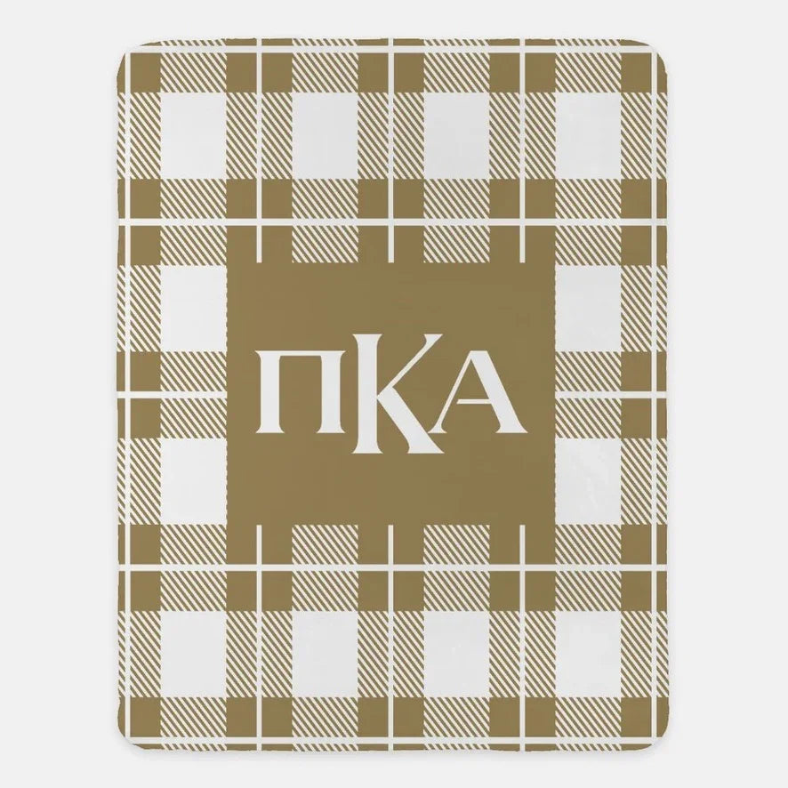 Pi Kappa Alpha XL 60x80 Sherpa Throw Blanket - Plaid Gold Throw Blankets