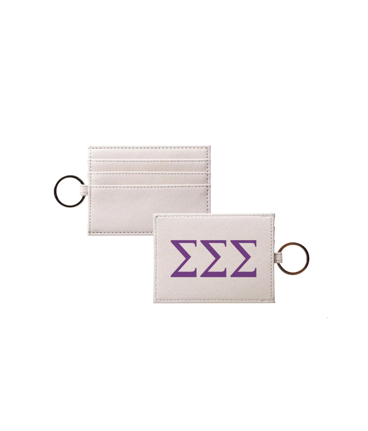 Tri Sigma Vegan Saffiano Leather Keychain Card Holder - Greek Letters Violet Travel Wallet