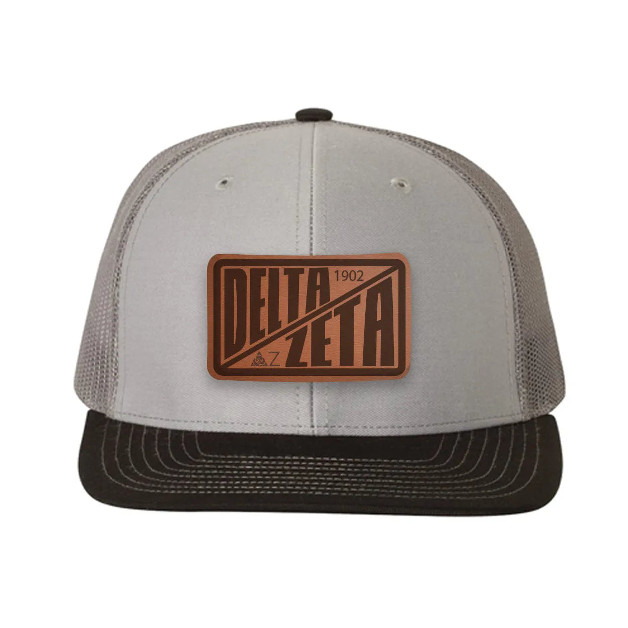 Delta Zeta Richardson 112 Leatherette Patch Trucker Hat - Divide Gray Charcoal Black Trucker Hat