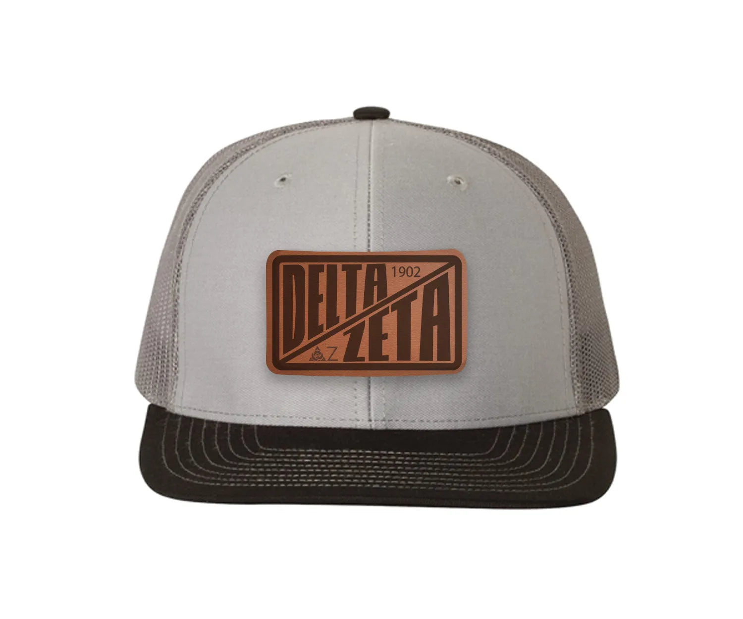 Delta Zeta Richardson 112 Leatherette Patch Trucker Hat - Divide Gray Charcoal Black Trucker Hat