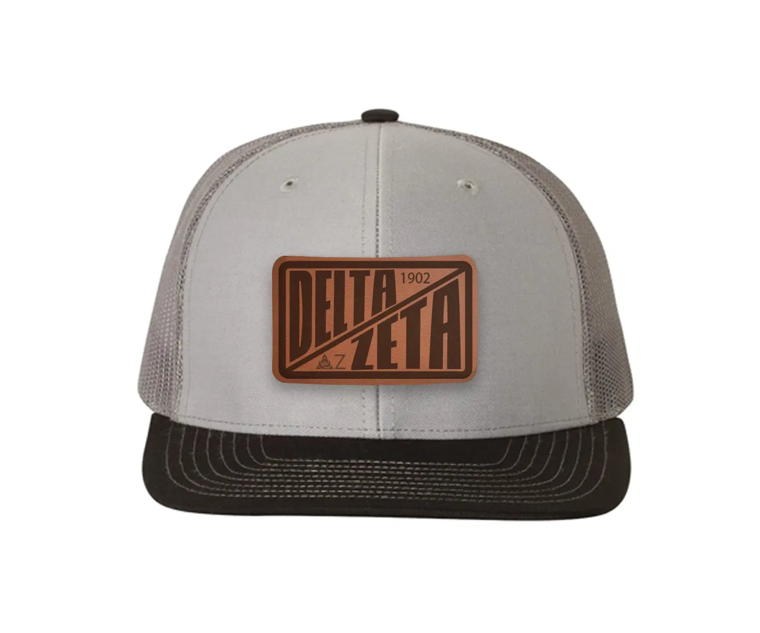 Delta Zeta Richardson 112 Leatherette Patch Trucker Hat - Divide Gray Charcoal Black Trucker Hat
