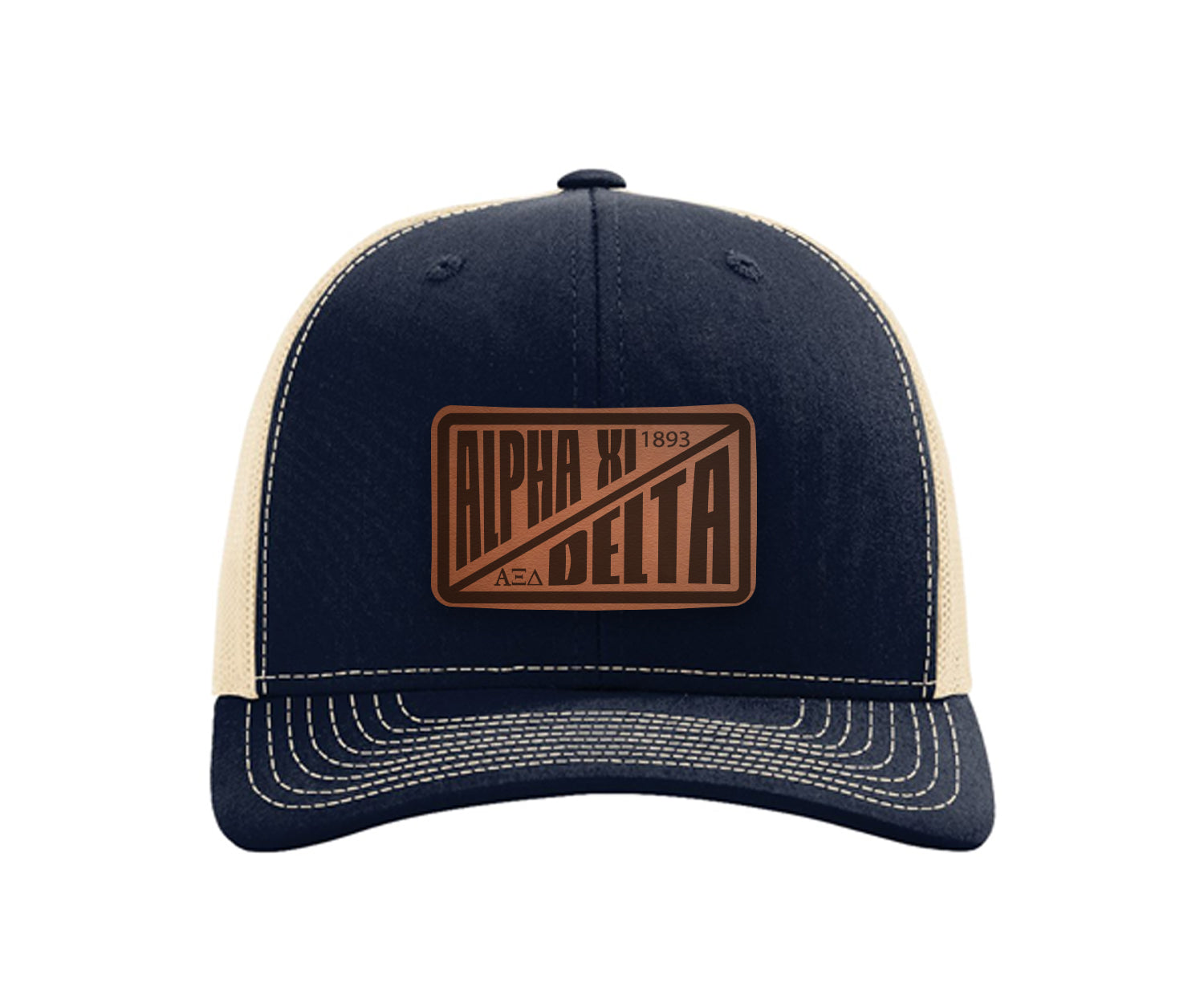 Alpha Xi Delta Richardson 112 Leatherette Patch Trucker Hat Divide