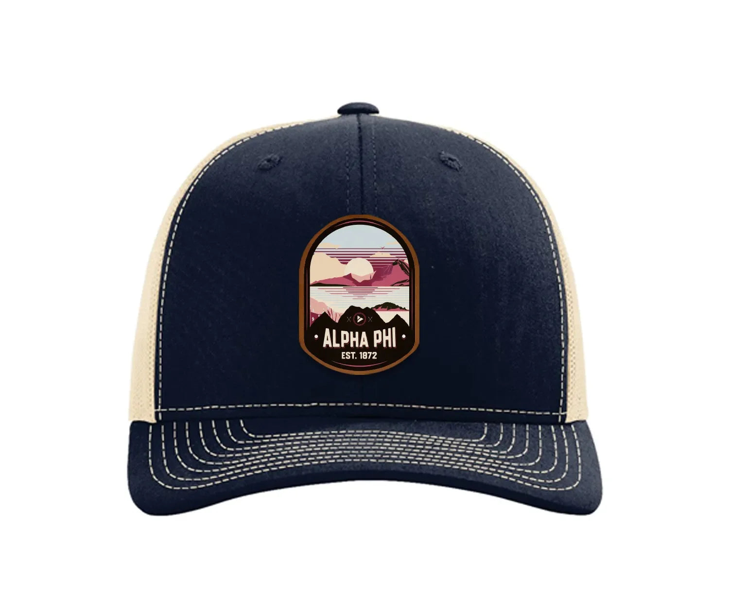 Alpha Phi Richardson 112 UV Print Leatherette Patch Trucker Hat - Ventura Trucker Hat
