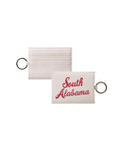 South Alabama Vegan Saffiano Leather Keychain Card Holder - Red Script Travel Wallet