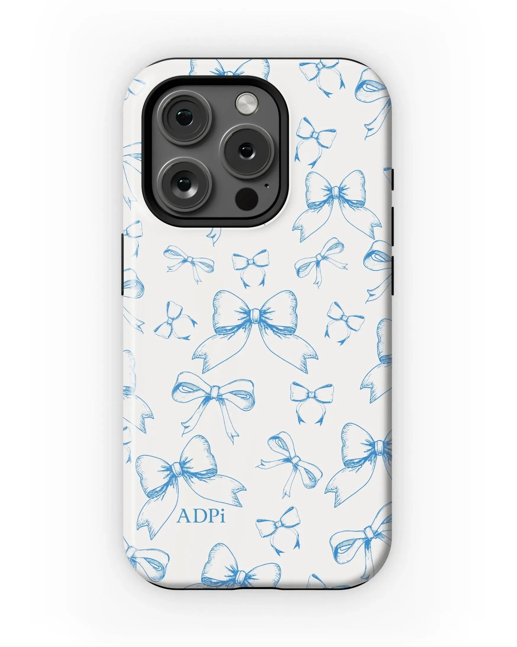 Alpha Delta Pi iPhone 16, 15, 14 Mobile Phone Case - Blue Bows Matte Mobile Phone Cases