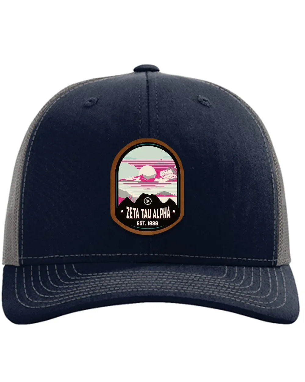 Zeta Tau Alpha Richardson 112 UV Print Leatherette Patch Trucker Hat - Ventura Navy Trucker Hat