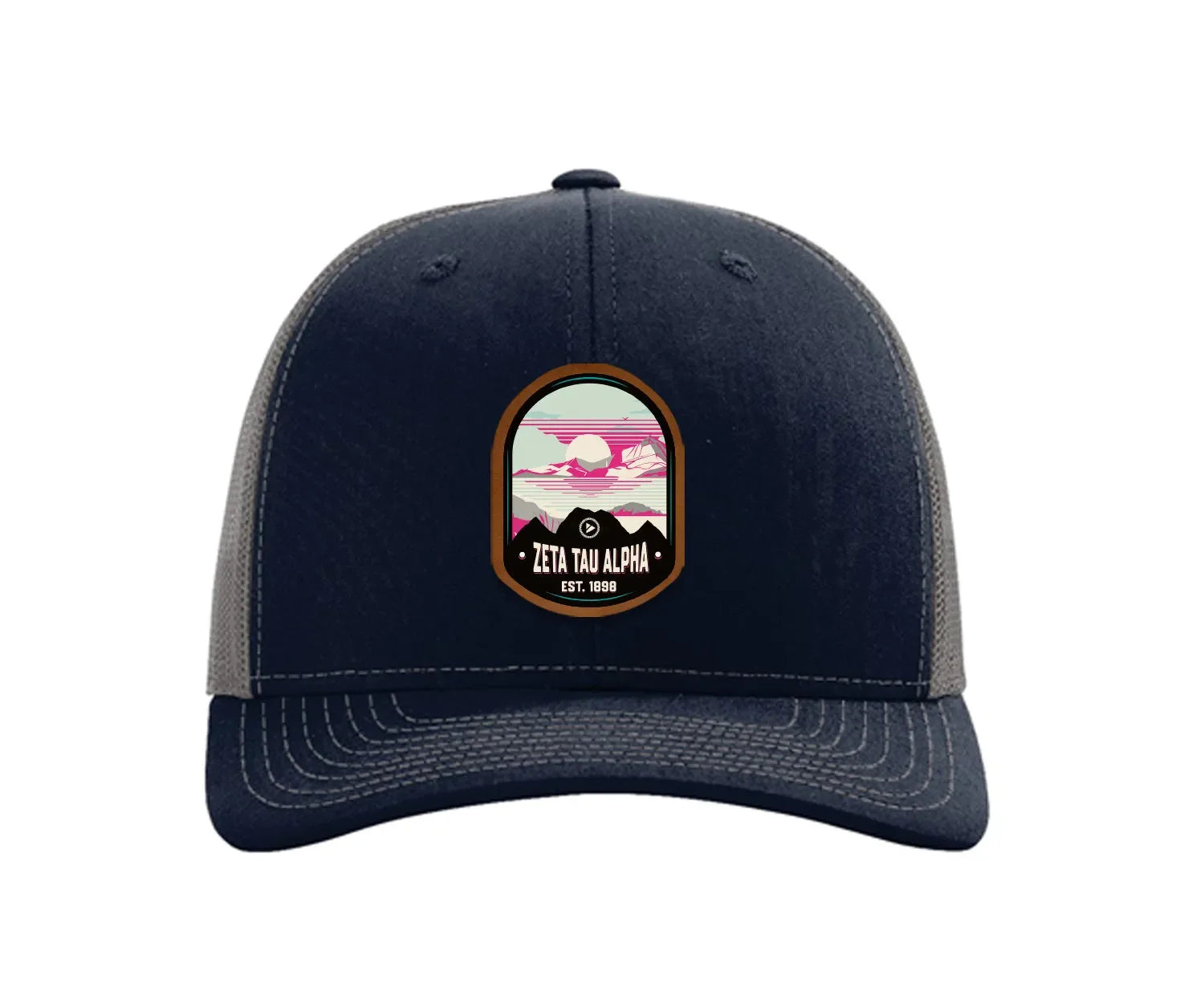 Zeta Tau Alpha Richardson 112 UV Print Leatherette Patch Trucker Hat - Ventura Navy Trucker Hat