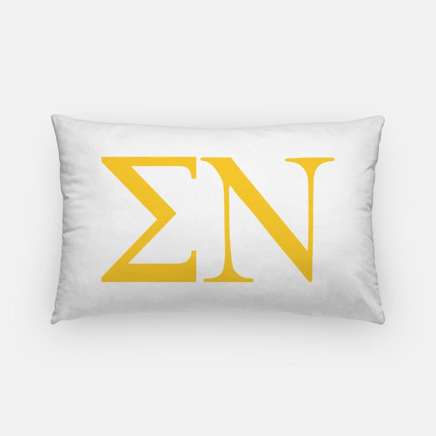 Sigma Nu Lumbar Pillow Cover - Greek Letters White Gold Pillow Covers