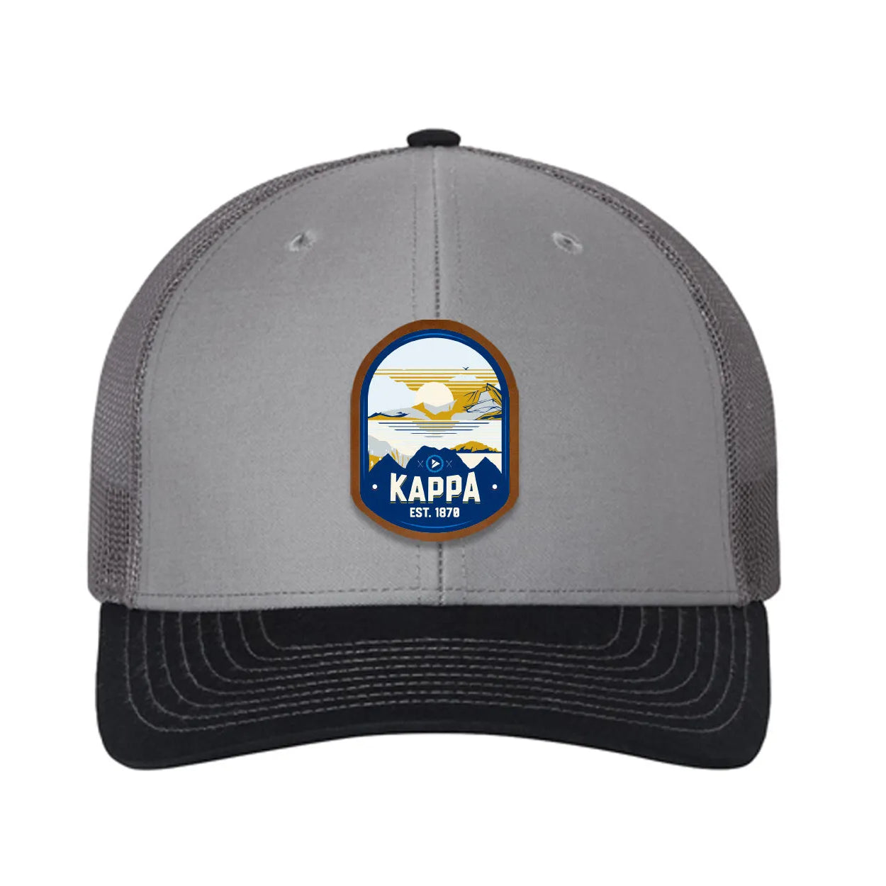 Kappa Kappa Gamma Richardson 112 UV Print Leatherette Patch Trucker Hat - Ventura Gray Charcoal Navy Trucker Hat