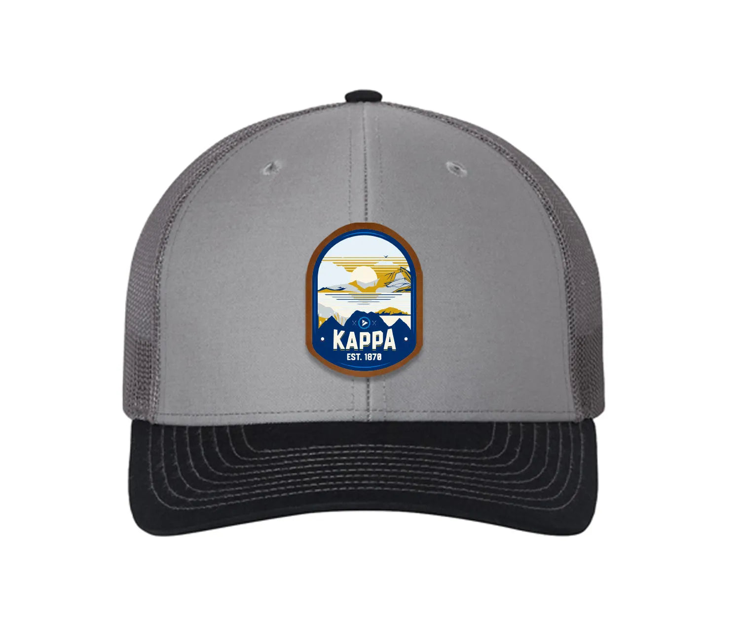 Kappa Kappa Gamma Richardson 112 UV Print Leatherette Patch Trucker Hat - Ventura Gray Charcoal Navy Trucker Hat
