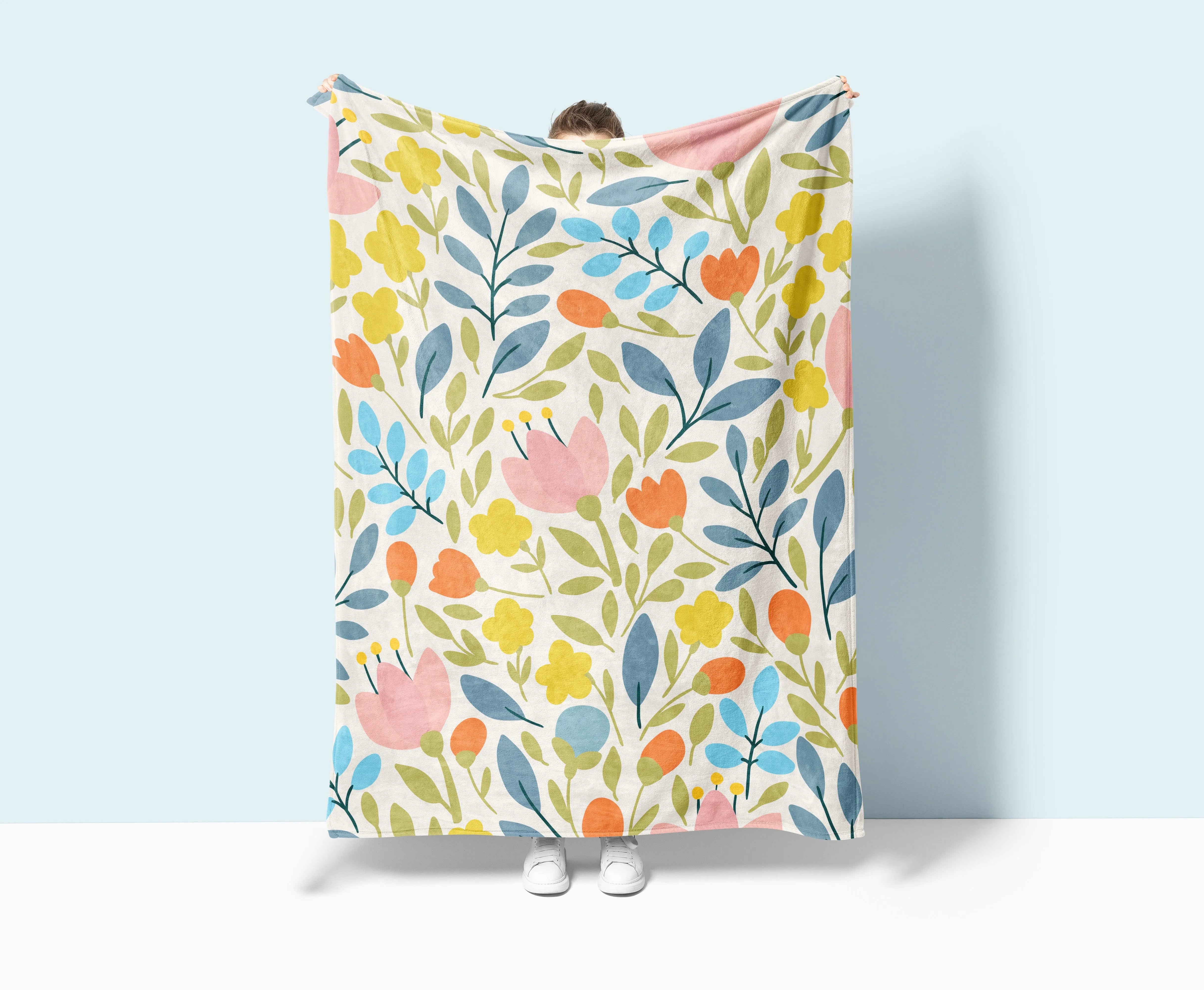 Flat Leaf Floral XL 60x80 Sherpa Blanket Throw Blankets