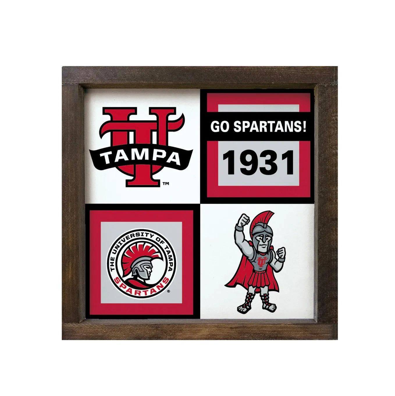 University of Tampa Sign - Classic Colorblock 12"x12" Walnut Stain Wall Art & Signs