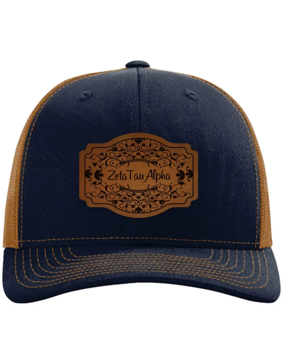 Zeta Tau Alpha Richardson 112 Leatherette Patch Trucker Hat - Scroll Trucker Hat