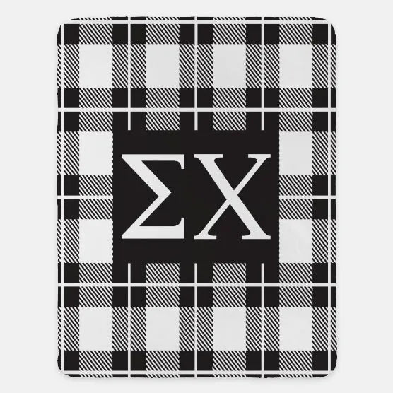 Sigma Chi XL 60x80 Sherpa Throw Blanket - Plaid Black Throw Blankets