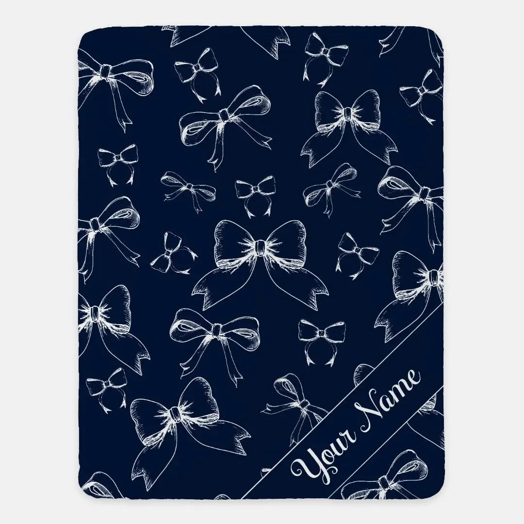 Bows XL 60x80 Sherpa Blanket Navy Personalized Throw Blankets