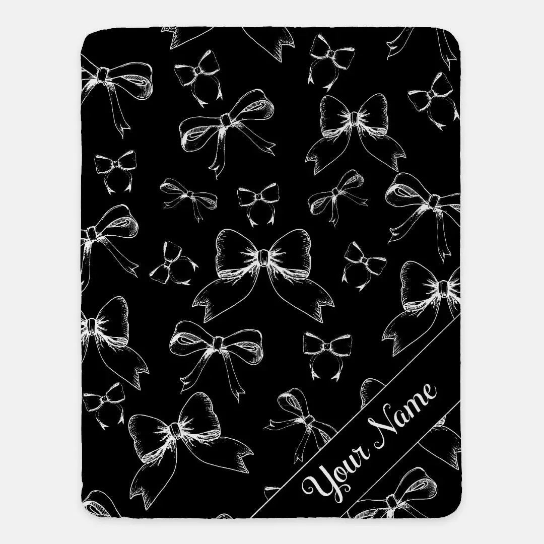 Bows XL 60x80 Sherpa Blanket Black Personalized Throw Blankets