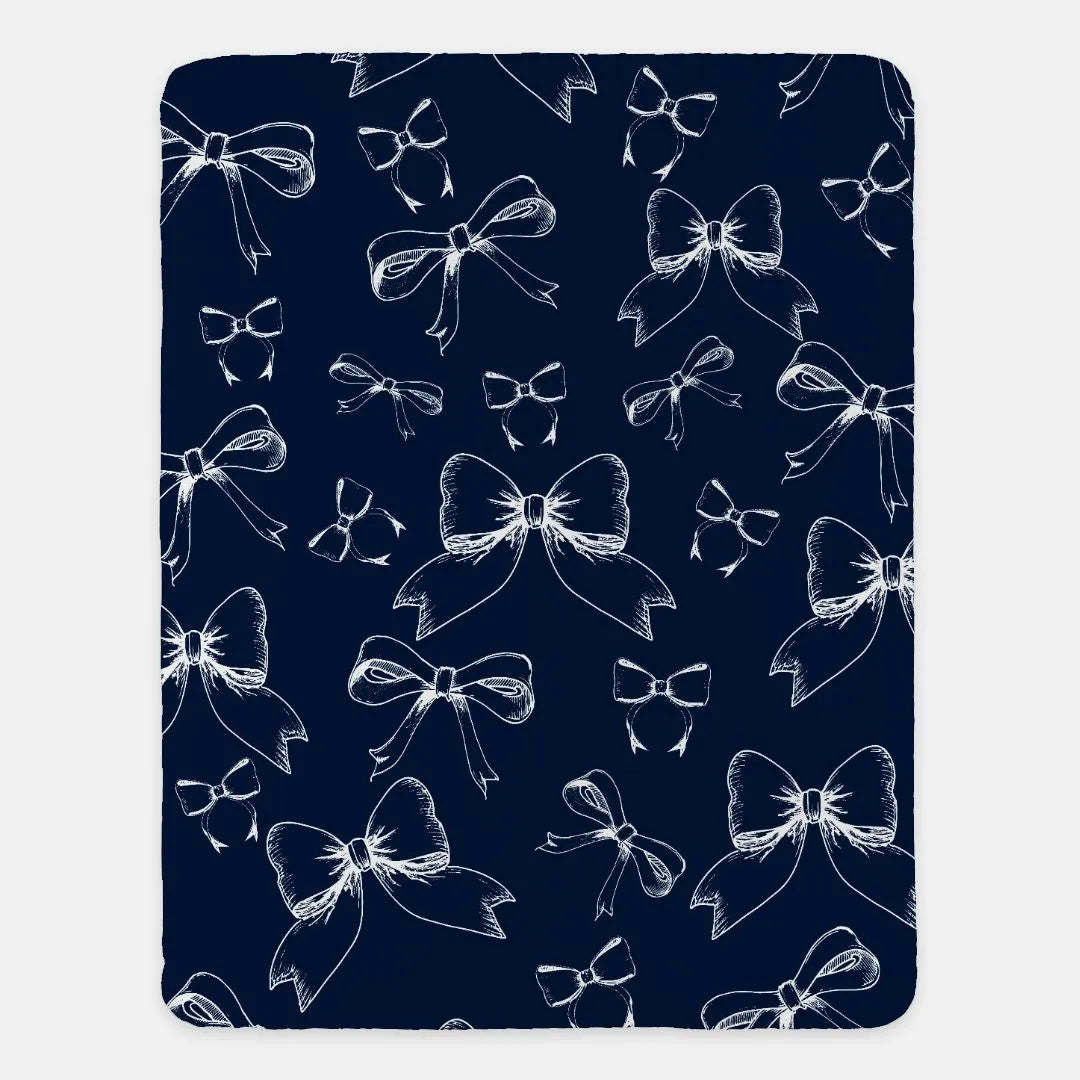Bows XL 60x80 Sherpa Blanket Navy Classic Throw Blankets