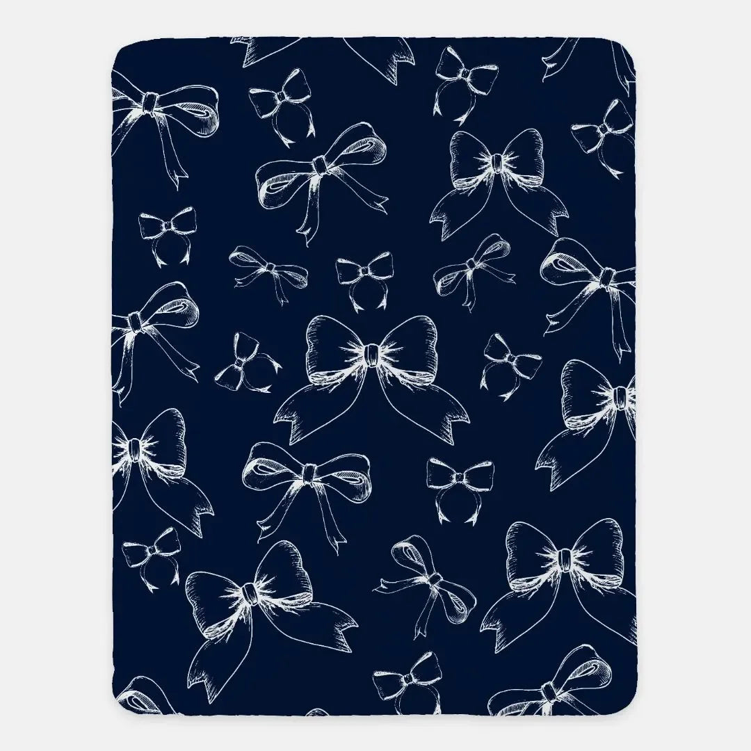 Bows XL 60x80 Sherpa Blanket Navy Classic Throw Blankets