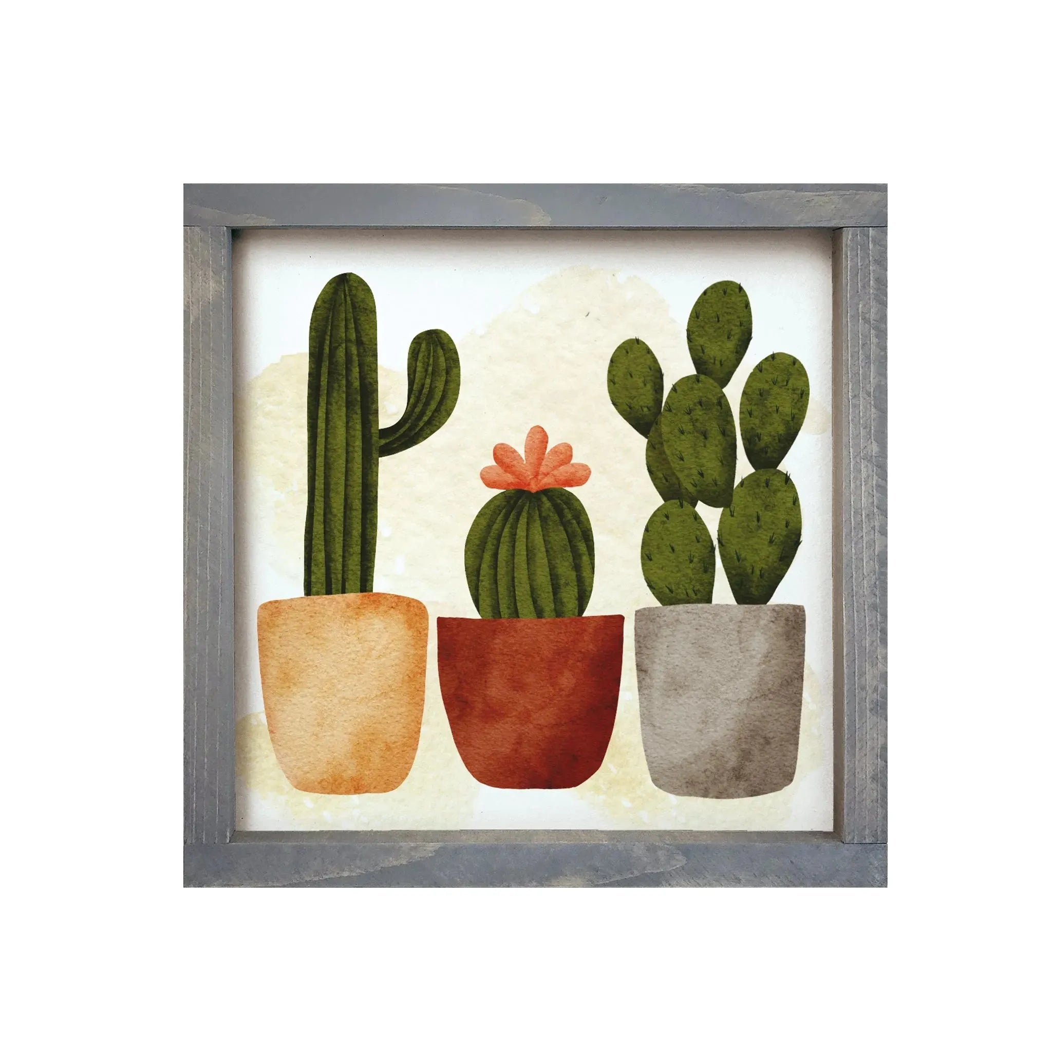 Cactus Art Framed Wood Sign - 12"x12" Wall Art & Signs