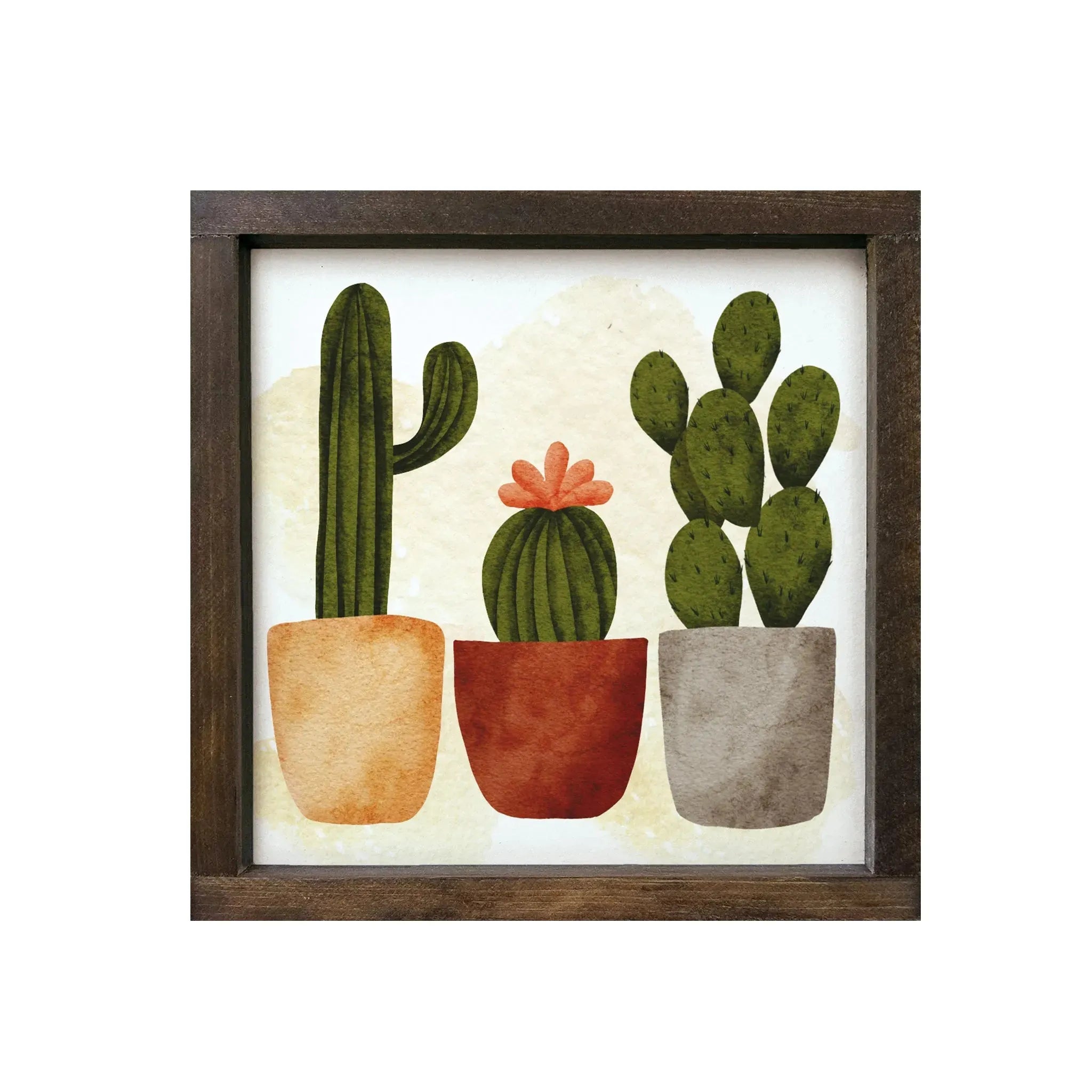 Cactus Art Framed Wood Sign - 12"x12" Wall Art & Signs