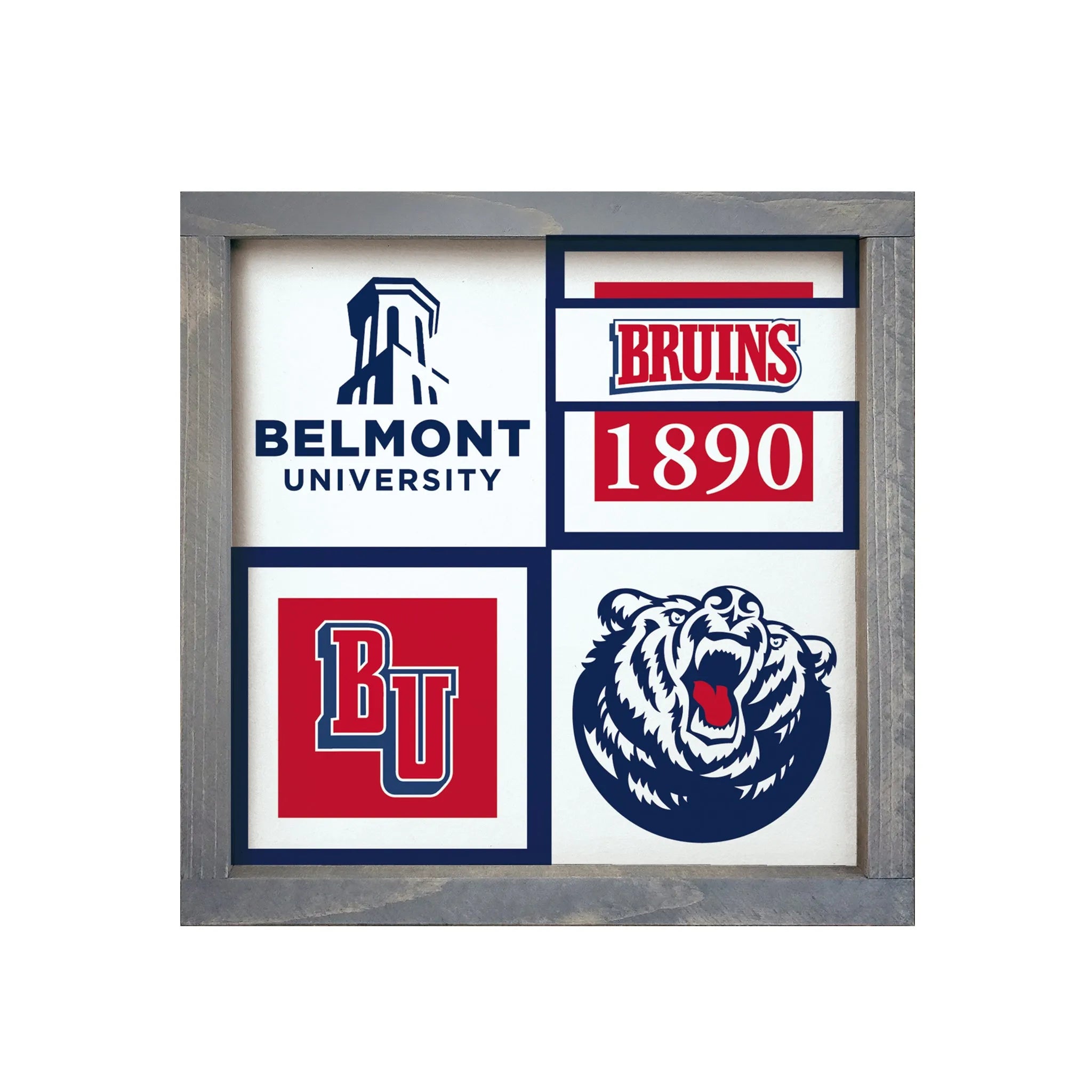 Belmont University Framed Sign - Classic Color Block 12"x12" Weathered Gray Wall Art & Signs