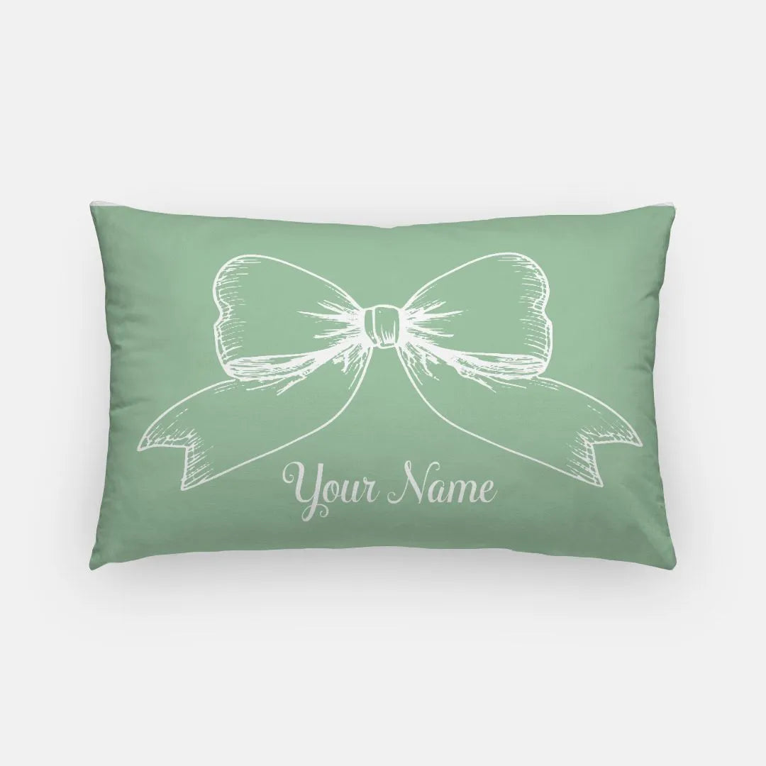 Personalized Bow Lumbar Pillow Cover Green Pillow Covers